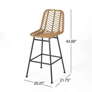 Great Deal Furniture GDFStudio Outdoor Wicker Barstools (Set of 4), Light Brown and Black