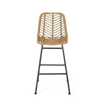 Great Deal Furniture GDFStudio Outdoor Wicker Barstools (Set of 4), Light Brown and Black
