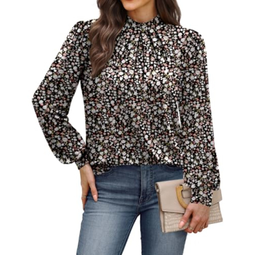 WIHOLL Blouses for Women Dressy Casual Long Sleeve Shirts for Women Business Casual Tops Mock Neck W...