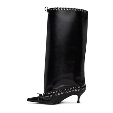 Goolita Women's Stylish Knee High Boots with Kitten Heel & Bow Detail