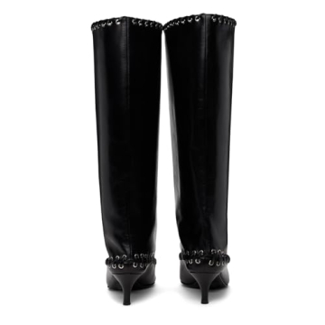 Goolita Women's Kitten Heel Knee High Boots Wide Calf