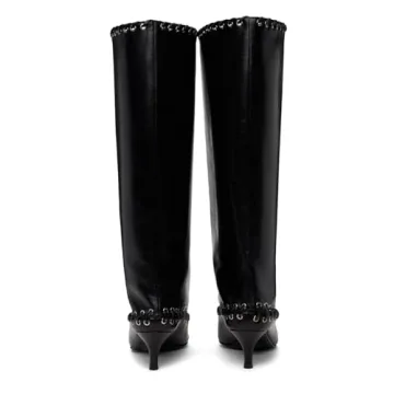 Goolita Women's Kitten Heel Knee High Boots Wide Calf