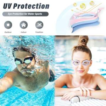 Swimming Goggles 2 Pack Swim Goggles Anti Fog Goggles Adult Swimming UV Protection Fit for Adult Men Women Youth Junior, No Leaking Soft Silicone Seal Flat Lens Clear Vision, 3 Sizes of Nose Bridge