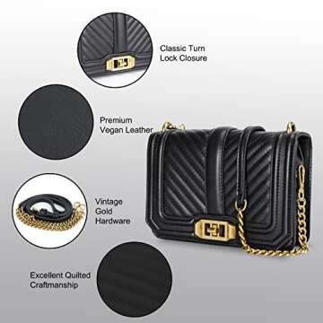 STAISE Designer Crossbody Bags for Women, Small Quilted Leather Handbags, Trendy Womens Mini Purse, Shoulder Bag Chain Strap (Black)