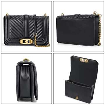 STAISE Designer Crossbody Bags for Women, Small Quilted Leather Handbags, Trendy Womens Mini Purse, Shoulder Bag Chain Strap (Black)