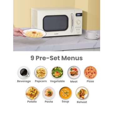 COMFEE' Retro Small Microwave Oven With Compact Size, 9 Preset Menus, Position-Memory Turntable, Mute Function, Countertop Perfect For Spaces, 0.7 Cu Ft/700W, Cream, AM720C2RA-A