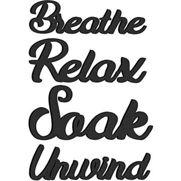 Jetec 4 Pcs Farmhouse Bathroom Wall Decors Relax Soak Unwind Breathe Wooden Word Sign Hanging Decorative Cutout Word Sign Rustic Primitive Wall Arts Vintage Wooden Decorations (Black)