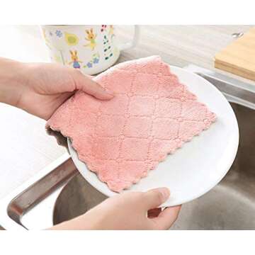 kimteny 12 Pack Kitchen Cloth Dish Towels, Premium Dishcloths, Super Absorbent Coral Velvet Dishtowels, Nonstick Oil Washable Fast Drying (Pink-Grey)