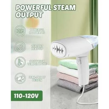 Tylasom Portable Steamer for Clothes - Fast Heating Handheld Garment Wrinkle Remover, Ideal for Travel, Home & Business, White