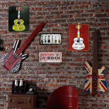 SUMIK Guitar Rock Music Metal Tin Sign, Vintage Art Poster Plaque Bedroom Den Home Bar Wall Decor