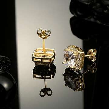 Zankulas Cubic Zirconia Stud Earrings for Women Mens Earrings Hypoallergenic Sterling Silver Post Square CZ Studs Set Gold