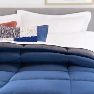 LINENSPA Reversible Down Alternative Comforter and Duvet Insert - All-Season Comforter with Box Stitch and 8 Duvet Loops - Bedding for Kids, Teens, and Adults – Navy/Graphite - Full