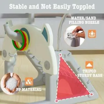 HouzeFun 5 in 1 Adjustable Height Toddler Sports Activity Center, Indoor Outdoor Sports Toy Set with Basketball Hoop Soccer Golf Hoops Bowling, Best Sports Gift for Kids Ages 3-5 4-8 8-12（White）