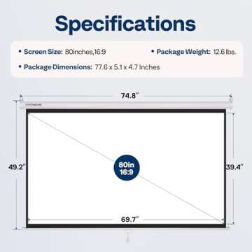 VIVOHOME Projector Screen Pull Down, 16:9 80 Inch Retractable Projection Screen, HD 4K Manual Pull Movie Screen for Home Theater, Cinema, Office (70x40 Inch White)