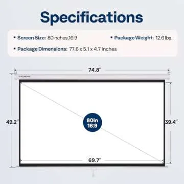 VIVOHOME Projector Screen Pull Down, 16:9 80 Inch Retractable Projection Screen, HD 4K Manual Pull Movie Screen for Home Theater, Cinema, Office (70x40 Inch White)
