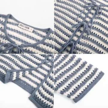 Crochet Cardigan Summer Sweaters for Women Lightweight Cardigan Sweaters for Women Womens Going Out Tops Blue White Stripe Size S