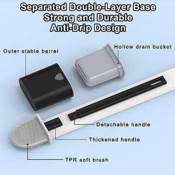 2 Pack Toilet Brush with Ventilated Drying Holder, Flexible Toilet Bowl Brush Bathroom Cleaning Bowl Brush Kit Sturdy Cleaning Toilet Brush, Floor Standing & Wall Mounted without Drilling