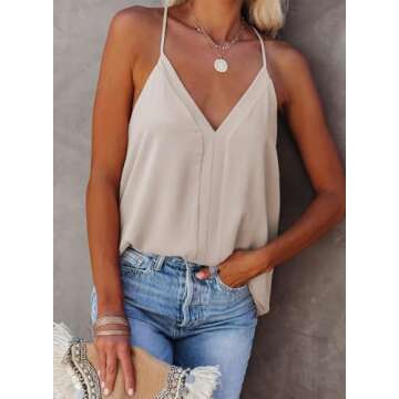 miduo Womens Tanks Top Summer Solid Casual V Neck Tanks Tops Cami Shirts Sleeveless Blouses Tops for Womens Apricot XL