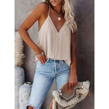 miduo Womens Tanks Top Summer Solid Casual V Neck Tanks Tops Cami Shirts Sleeveless Blouses Tops for Womens Apricot XL