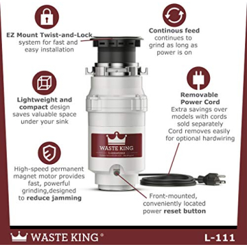 Waste King 1/3 HP Garbage Disposal Easy Installation & Quiet