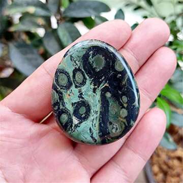 Fekuar Natural Kambaba Jasper Crystal Thumb Worry Stone, Hand Carved Healing Crystal Teardrop Pocket...