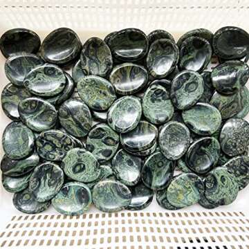 Fekuar Natural Kambaba Jasper Crystal Thumb Worry Stone, Hand Carved Healing Crystal Teardrop Pocket Stones for Anxiety Stress Relief Meditation