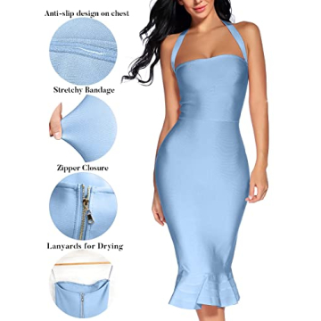 houstil Women's V Neck Halter Bodycon Dress for Events