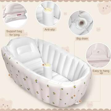 Mink Inflatable Baby Bathtub with Built-in Air Pump, Newborn to Toddler Bath Tub,Portable Travel Shower Basin with Back Support, Deflates and Folds Easily (Olive Bath)