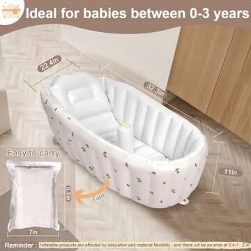Mink Inflatable Baby Bathtub with Built-in Air Pump, Newborn to Toddler Bath Tub,Portable Travel Shower Basin with Back Support, Deflates and Folds Easily (Olive Bath)