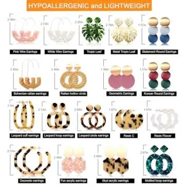 FIFATA 18 Pairs Stylish Earrings Set for Sensitive Ears