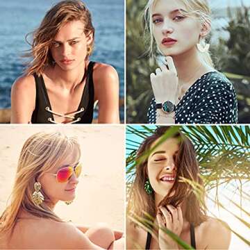 FIFATA 18 Pairs Vacation Statement Earrings for Women Straw Rattan Earrings Acrylic Resin Hoop Drop Dangle Earrings Set Hypoallergenic for Sensitive Ears