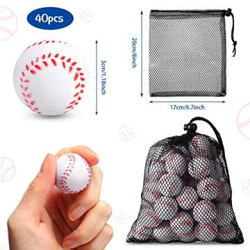 40 Pcs Mini Foam Baseballs 1.18 Inch Stress Balls with Drawstring Mesh Bag Baseball Party Favors Sof...