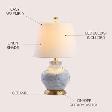 JONATHAN Y JYL3007A Holly 20.5" Marbleized Ceramic LED Table Lamp Contemporary Classic Bedside Desk ...