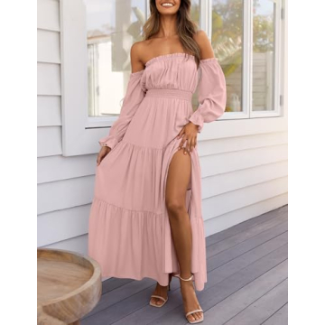 Stylish ZESICA Off Shoulder Boho Maxi Dress for Women