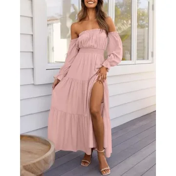 Stylish ZESICA Off Shoulder Boho Maxi Dress for Women