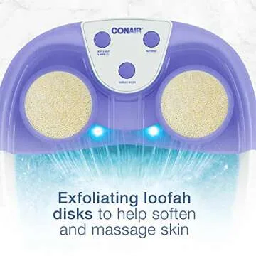 Conair Waterfall Pedicure Foot Spa Bath with Blue LED Lights, Massaging Bubbles and Massage Rollers, Purple/White