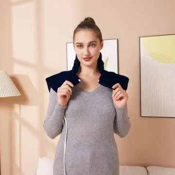 Ambershine 19''x24'' Weighted Neck & Shoulder Heating Pad, 2.5lbs with 12 Temperature Settings& 4 Auto-Off Timers, Pain Relief for Neck/Shoulder/Back, Christmas Gifts for Women Men Mom Dad(Navy Blue)