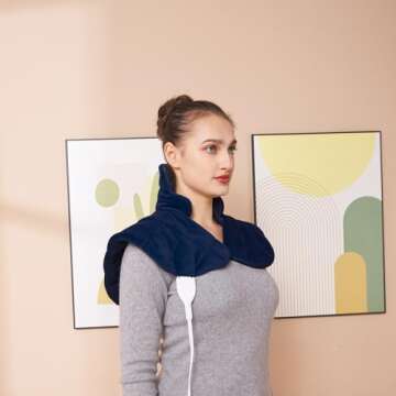 Ambershine 19''x24'' Weighted Neck & Shoulder Heating Pad, 2.5lbs with 12 Temperature Settings& 4 Auto-Off Timers, Pain Relief for Neck/Shoulder/Back, Christmas Gifts for Women Men Mom Dad(Navy Blue)