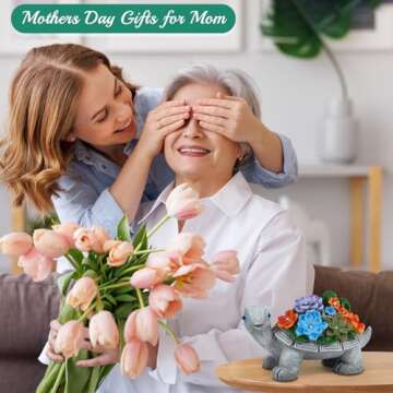 Linkax Mothers Day Mom Gifts Turtle Statue Solar Lights Outdoor Garden Decor