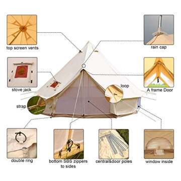 UNISTRENGH 4M/13.1ft Luxury Bell Tent Waterproof 4 Season Large Cotton Bell Tent with Roof Stove Jack