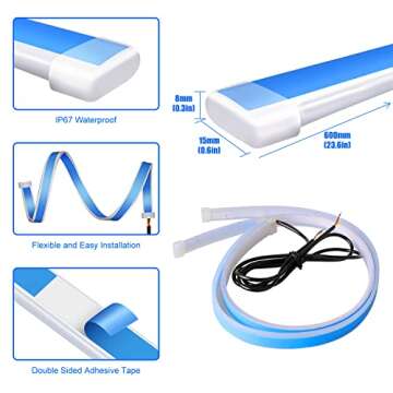 Car LED Daytime Running Light Strip 2Pcs 24 Inch Flexible Dual Colors Auto Lighting Kits Headlight Decorative Lamp LED Turn Signal Lights For Truck SUV Off-road (60CM, White,Yellow)