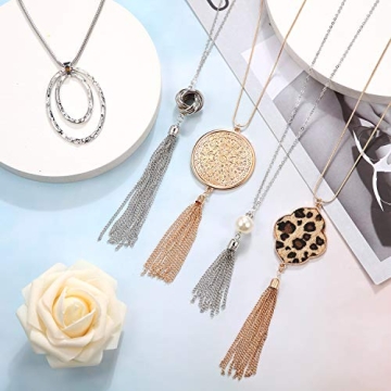 Hicarer Tassel Long Necklaces Set for Women - Chic Style