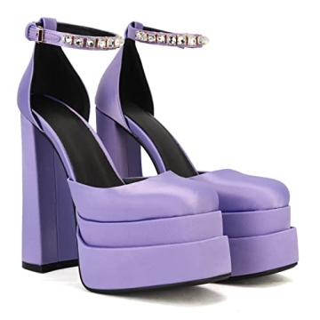 THESHY Women's Platform Chunky High Block Heels - Trendy Ankle Strap Dress Pumps