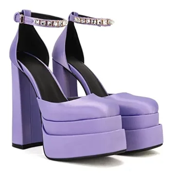 THESHY Women's Platform Chunky High Block Heels - Trendy Ankle Strap Dress Pumps