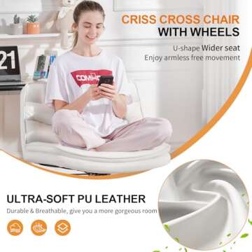 COMHOMA Criss Cross Chair with Wheels, Armless Wide Cross Legged Office Chair Mid Back, Modern Home Office Desk Chair Swivel Adjustable Vanity Computer Chair, Beige