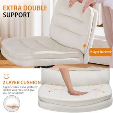 COMHOMA Criss Cross Chair with Wheels, Armless Wide Cross Legged Office Chair Mid Back, Modern Home Office Desk Chair Swivel Adjustable Vanity Computer Chair, Beige