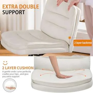 COMHOMA Criss Cross Chair with Wheels, Armless Wide Cross Legged Office Chair Mid Back, Modern Home Office Desk Chair Swivel Adjustable Vanity Computer Chair, Beige