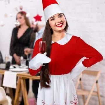 Seematn Christmas Elf Costume Set for Women Red Outfit