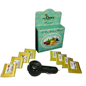 Natural Car Air Freshener - 8 Aromatherapy Blends of 100% Pure Essential Oils (Sandalwood Rosewood, Vanilla Cinnamon, Jasmine Ylang Ylang (Organic: Peppermint, Cedarwood & Lavender) & 1 Diffuser