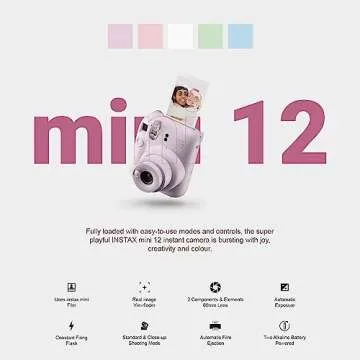 Fujifilm Instax Mini 12 Instant Camera + MiniMate Accessory Bundle & Compatible Custom Case + Fuji I...